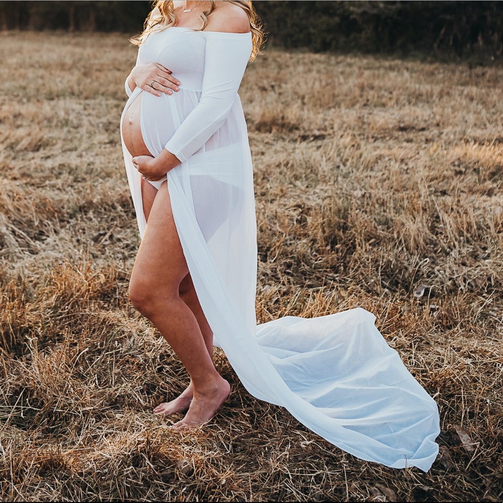 Maternity Off Shoulder Long Sleeve Chiffon Dress